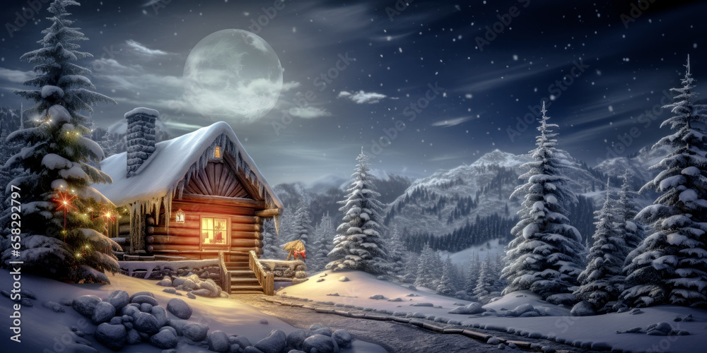 Fototapeta premium In the Christmas season a winter landscape sets an Advent mood embracing joy and wonder at the Christmas market wallpaper Background Card Digital Art