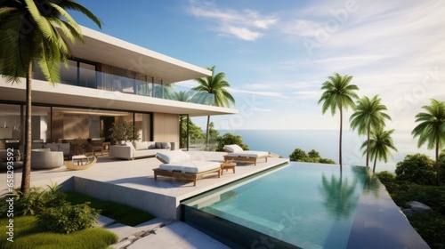 Envision a modern villa nestled along the coast, offering a tranquil and scenic retreat with panoramic ocean views © Damian Sobczyk
