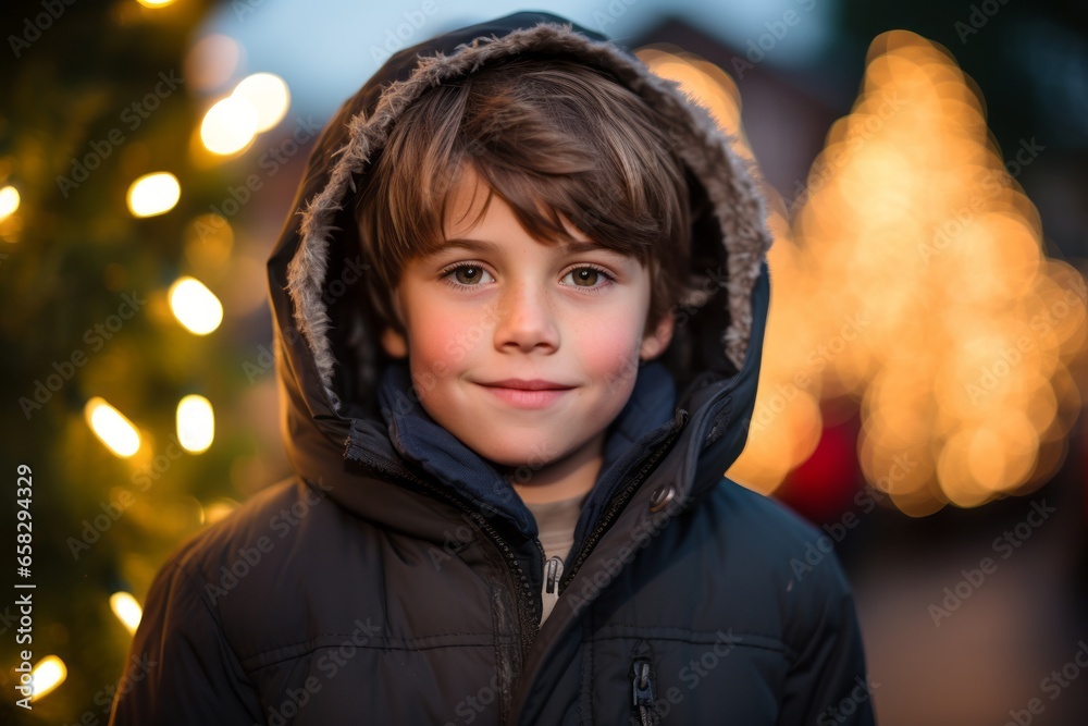 Portrait of a cute little boy on Christmas market in Germany. Portrait of a cute little boy on Christmas market in Germany.