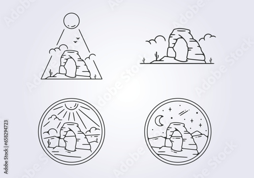 set bundled arches national park vector outline illustration design, linear iconic symbol arches template background