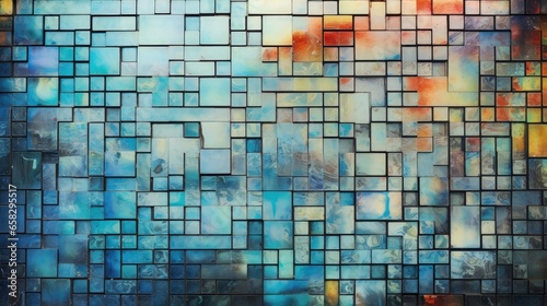 Close-up of abstract mini tiles unevenly placed in sky blue.