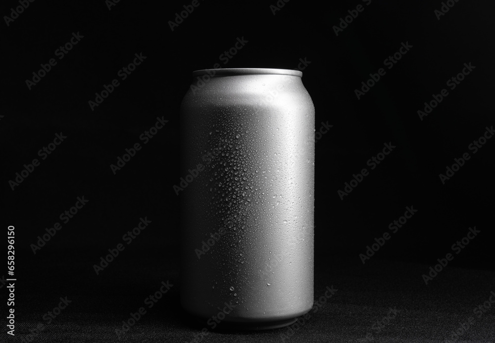 colorless aluminum soda can with white light and black background - obrazy, fototapety, plakaty 