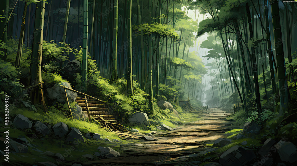 Bamboo forest and road