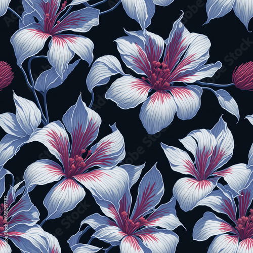 Blumen auf Hawaii, Hibiskus, sich wiederholendes Muster, nahtlos, tiling