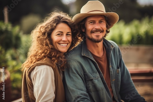 happy couple in the cultivated field posing in front of the camera © Jorge Ferreiro