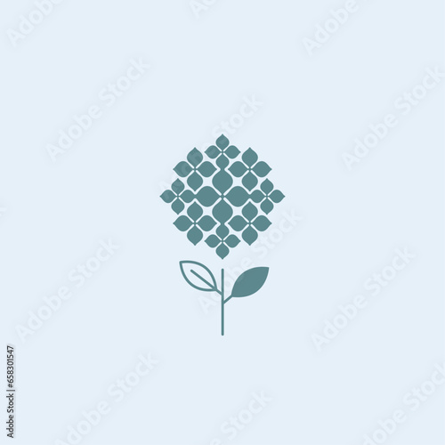 Symmetrical neat hydrangea flower in vector. Hydrangea flower logo.