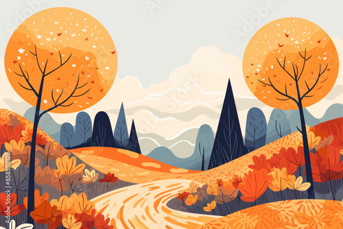 Fall autumn pattern background, abstract style. Good for fashion fabrics, children’s clothing, T-shirts, postcards, email header, wallpaper, banner, events, covers, advertising, and more. © TasaDigital