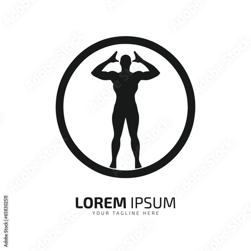 Minimal and abstract logo of gym vector man icon fitness silhouette isolated template design gym club a man standing in circle