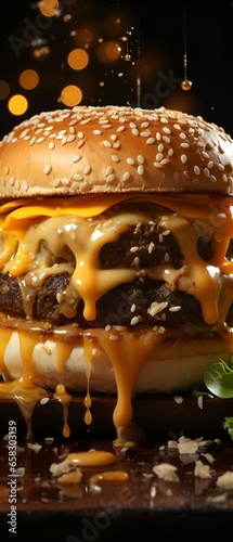Grilled cheeseburger close up with sauce 