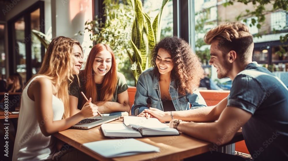 Education: Group of friends studying at university doing activities together, selfies, college, university, starting their studies.