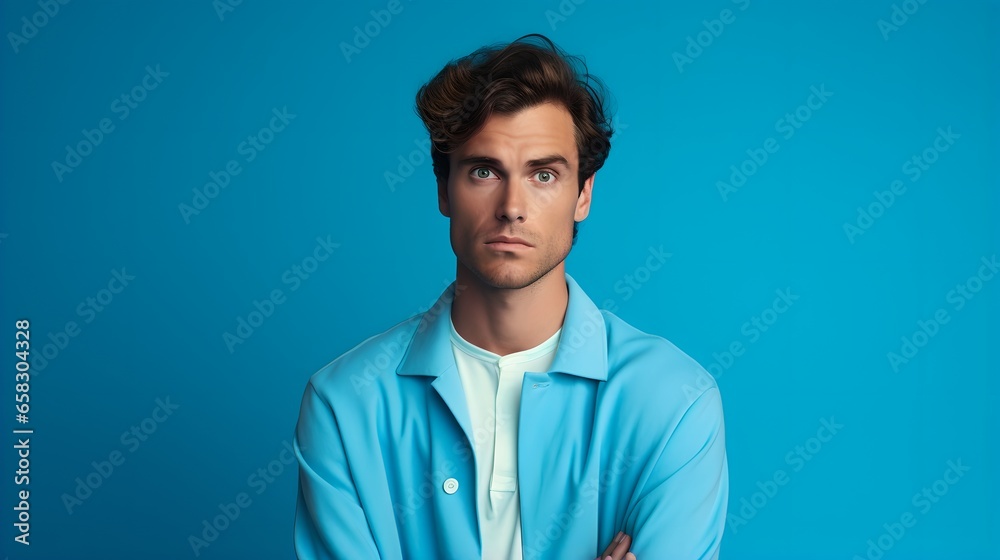 Confident Young Businessman Smiling - Portrait of a Handsome Man in Blue Casual Clothing Confident Young Businessman Smiling - Portrait of a Handsome Man in Blue Casual Clothing
