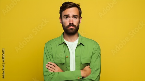 Confident Young Man Smiling in Green Shirt