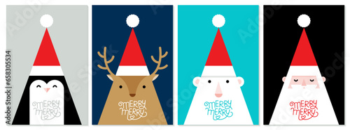 christmas card with cute christmas characters