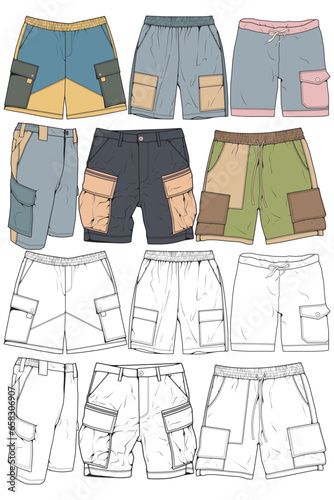 Modern Short pants coloring drawing vector, Modern short pants in a sketch style, training template vector, vector Illustration.