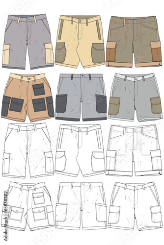 Modern Short pants coloring drawing vector, Modern short pants in a sketch style, training template vector, vector Illustration.