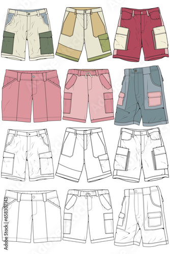 Modern Short pants coloring drawing vector, Modern short pants in a sketch style, training template vector, vector Illustration.