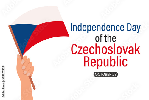 Independence Day of the Czechoslovak Republic, October 28. Hand with Czech Republic flag. Illustration, banner, vector