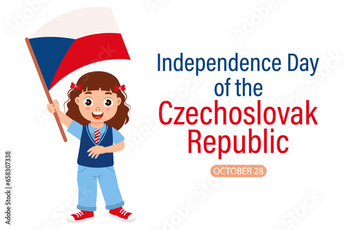 Independence Day of the Czechoslovak Republic, October 28. Cute little girl with Czech Republic flag. Illustration, banner, vector