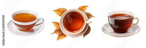 Obraz na płótnie Set of cups of tea isolated on a transparent or white background in the top view w salonie