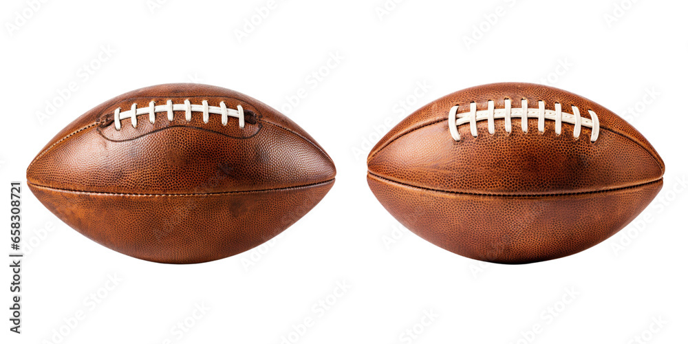 Set of American football pigskin isolated on a transparent or white background in the top view Set of American football pigskin isolated on a transparent or white background in the top view