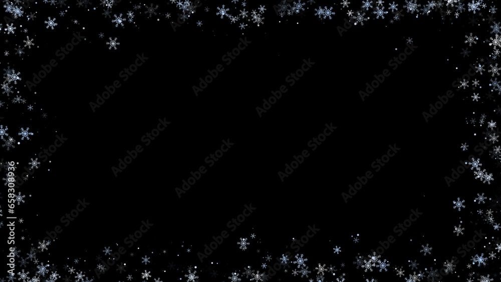 Christmas frame with snowflakes, winter and new year design element on dark background