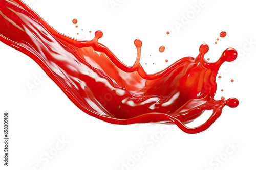 ketchup splash with droplets and bauble, isolated on a transparent background with a PNG format. ketchup flowing.