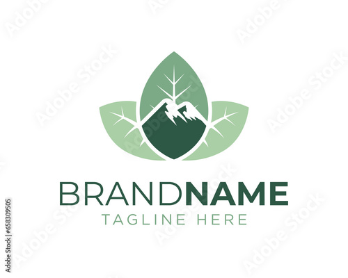 Mountain leaf logo icon. Nature landscape logo design vector