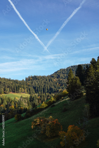 view from the air, hot air baloon