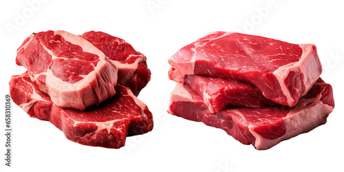Set of beef meat concept is isolated on a transparent or white background in the top view.