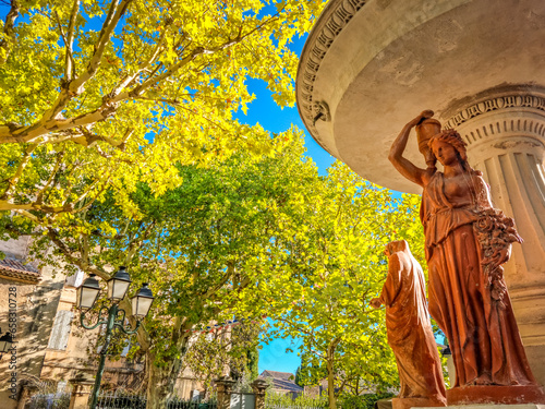 The Four Seasons Fountain in the Joseph Laugier square, Maussane-les-Alpilles, South of France