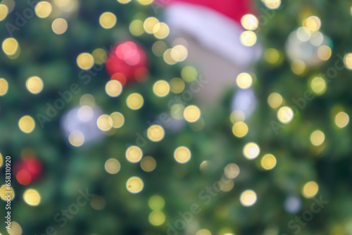 Abstract blurred christmas tree with bokeh light background