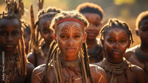 Group of People and children from african tribes photo