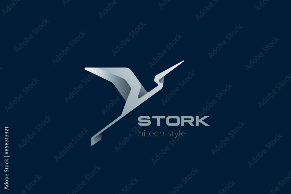 Flying Stork Logo Hitech Technology Geometric Design Style Vector template. - obrazy, fototapety, plakaty 