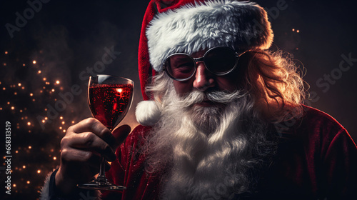 Portrait of santa claus with glass of cocktail in nightclub