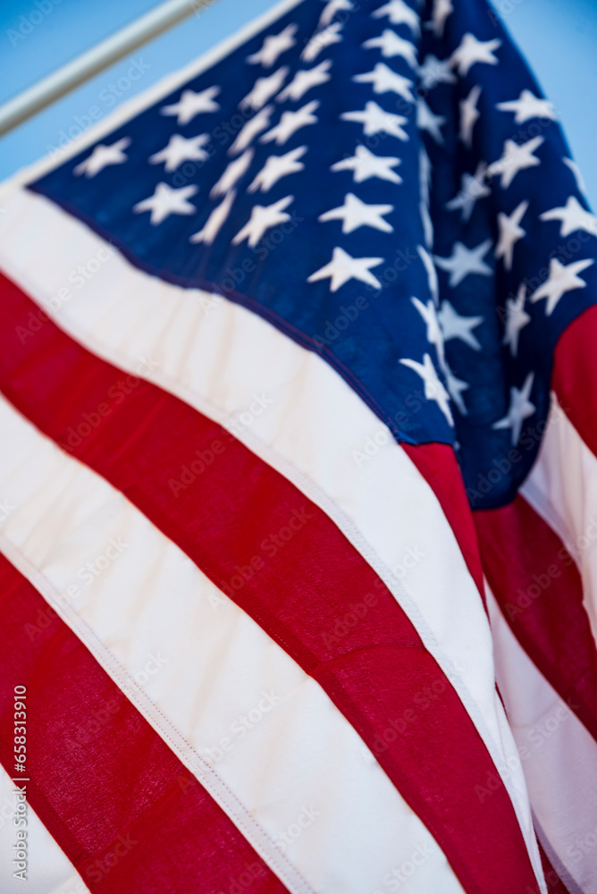 Closeup of ruffled American flag. Stars and Stripes Closeup of ruffled American flag. Stars and Stripes