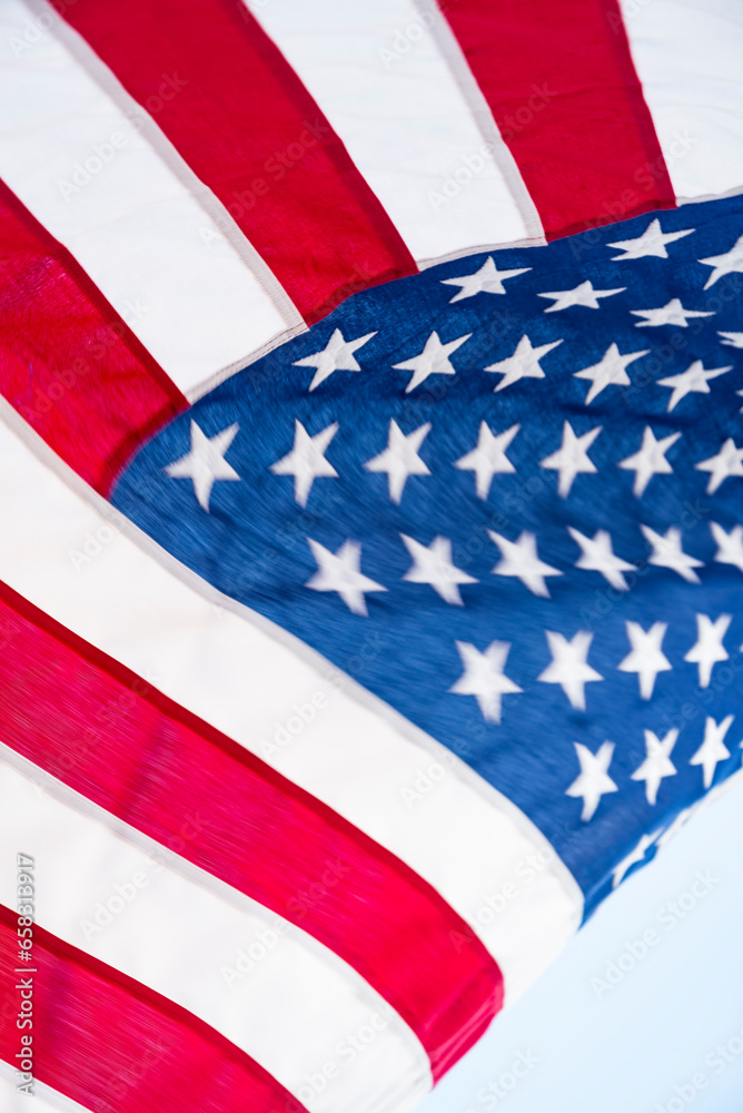 Fototapeta premium Closeup of ruffled American flag. Stars and Stripes