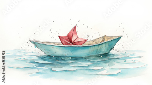 Graceful Boat Gliding on Water. A Serene Scene. Generative AI © Anthony Paz