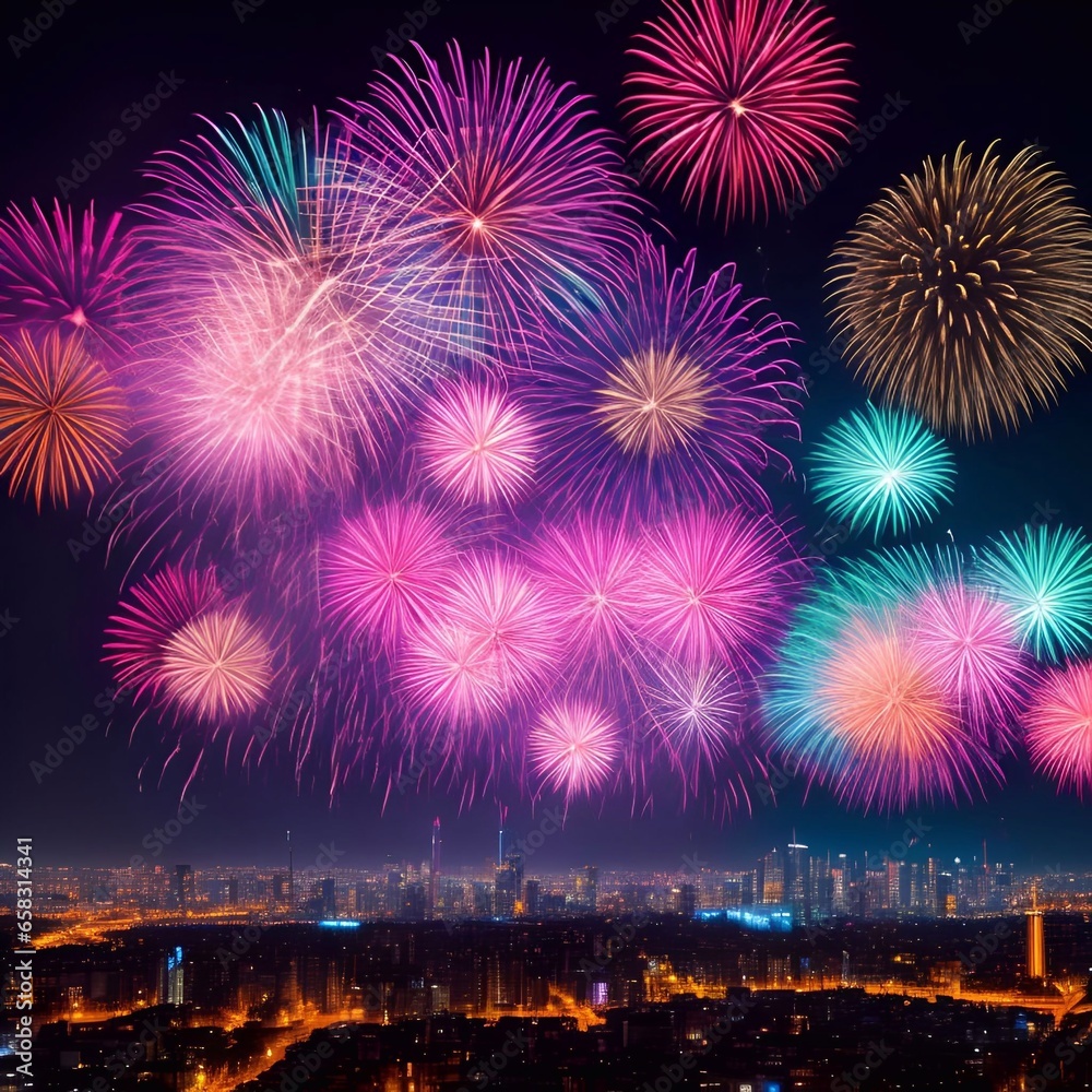 the Fireworks over the big city new year celebrating generative ai illustration art the Fireworks over the big city new year celebrating generative ai illustration art