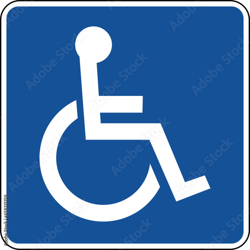 Vector graphic of a blue usa Handicapped Accessible mutcd highway sign. It consists of a silhouette of a handicapped person in a wheelchair contained in a blue square photo