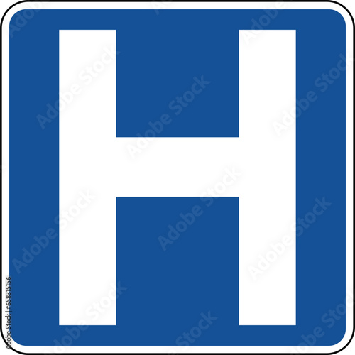 Vector graphic of a blue usa Hospital mutcd highway sign. It consists of a large letter H contained in a blue square photo