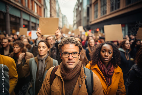 Crowd of people at a protest, human rights demonstration, social issue, ,political activist, global warming and climate change