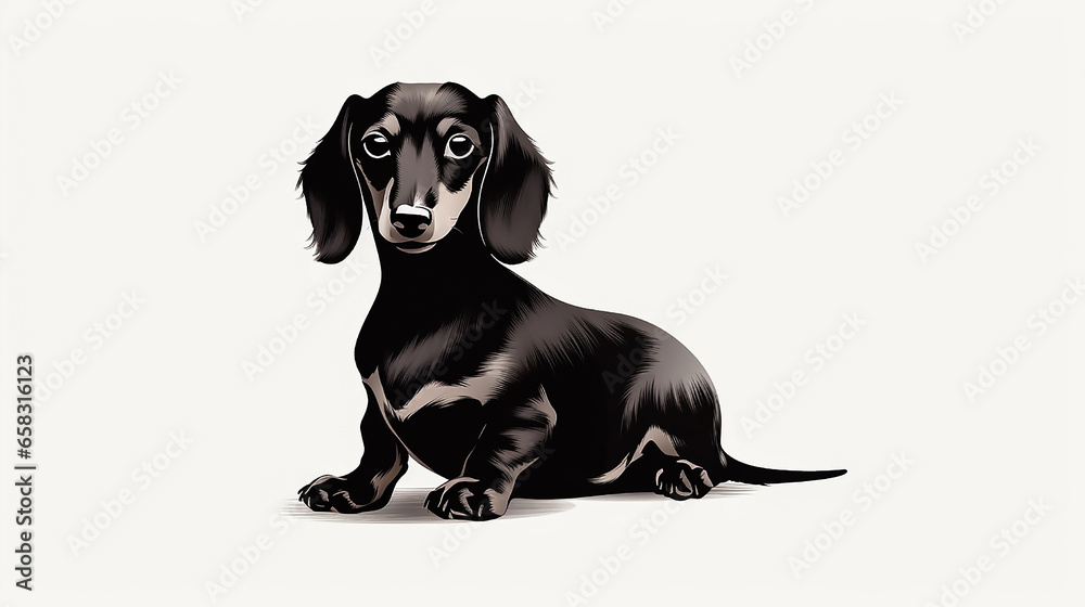 A young cute dachshund on a white background. Calmness, dignity and self-confidence. Full body. Close-up.