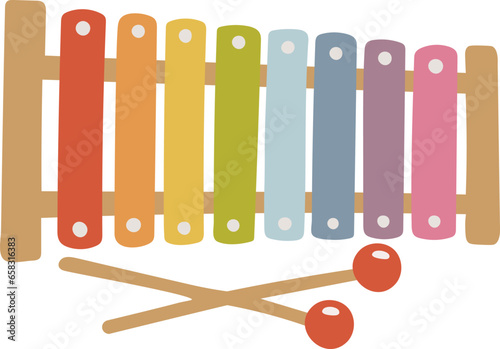 Musical instrument vector, kids illlustration, xylophone instrument colored isolated photo