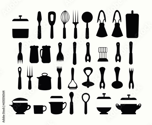 set of vector kitchen tools silhouette manually created