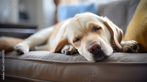Labrador dog sleeping on the couch at home photo