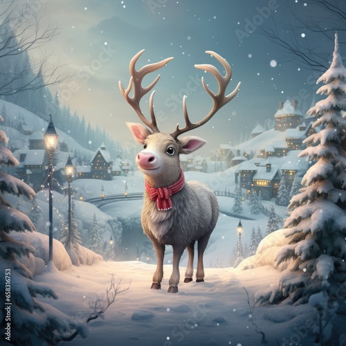 "A Whimsical Adventure with Cute Reindeer in the North Pole" Ai generated.