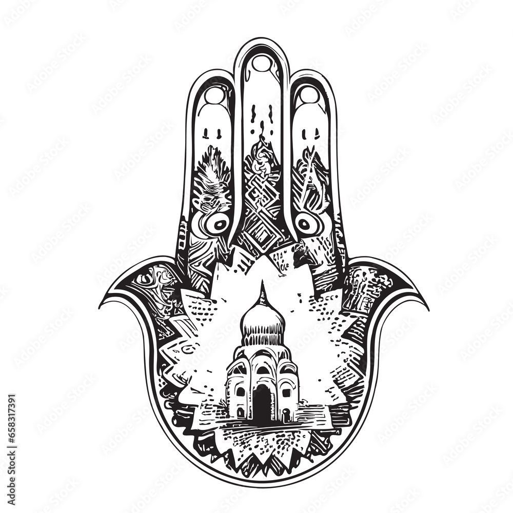 Hand of Fatima Mosque symbol sketch hand drawn in doodle style illustration
