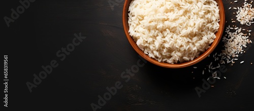 Raw Carnaroli risotto rice in a pot from above photo