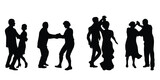 Happy people dancing on wedding silhouettes