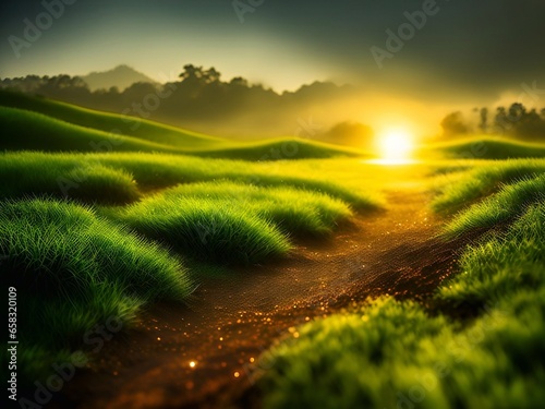 Grassland and morning sunlight background image for Hope, the beginning of a new life, happiness,freedom, warmth generative a